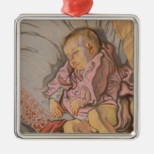 Sleeping Baby Boy Metal Tree Decoration (Front)
