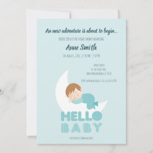 Sleeping baby boy on the moon Baby Shower  Invitat Invitation