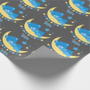 Sleeping Baby Boy Teddy Bear on Moon Pattern Wrapping Paper