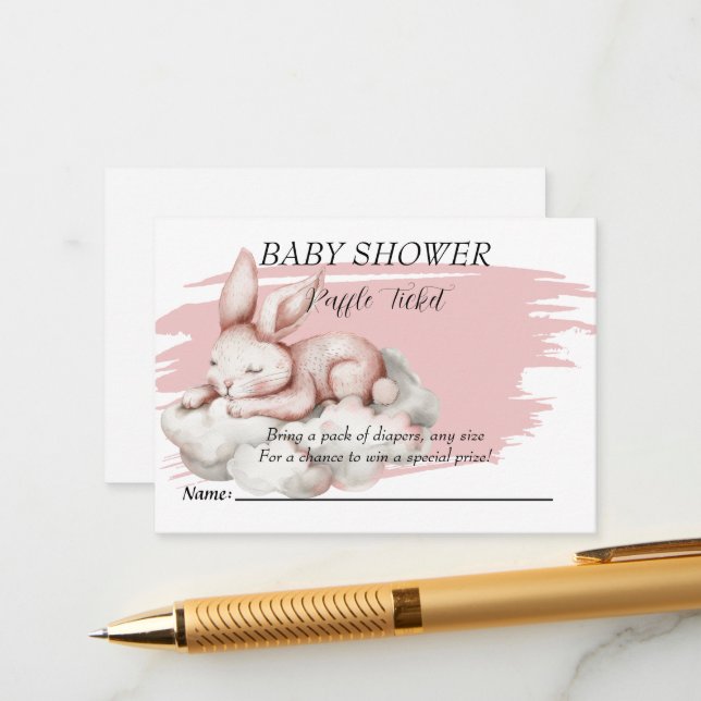 Sleeping Baby Bunny Shower Raffle Ticket Enclosure Card (Front/Back In Situ)