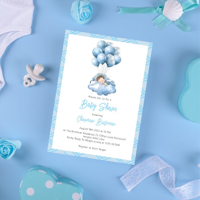 Sleeping Baby Clouds Boy Baby Shower Invitation (Creator Uploaded)