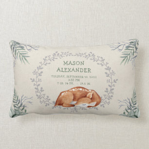 Sleeping Baby Deer Birth Stats Throw pillow