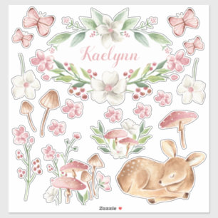 Sleeping Baby Deer Pink Mushroom Patch Set of Stic