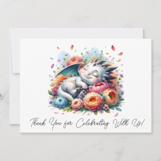 Sleeping Baby Dragon In A Bed Of Flowers Thank You (Front)