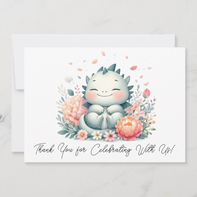 Sleeping Baby Dragon In A Bed Of Flowers Thank You (Front)