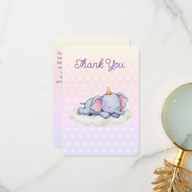 Sleeping Baby Elephant Baby Shower Thank You Card (Front/Back In Situ)