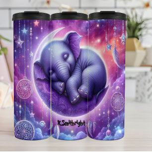 Sleeping Baby Elephant on Crescent Moon Thermal Tumbler