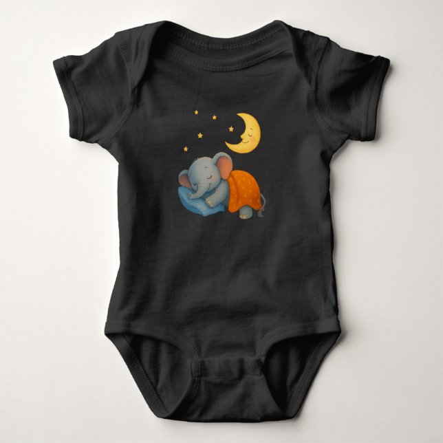 Sleeping Baby Elephant Under the Moon – Cute Dream Bodysuit (Front)