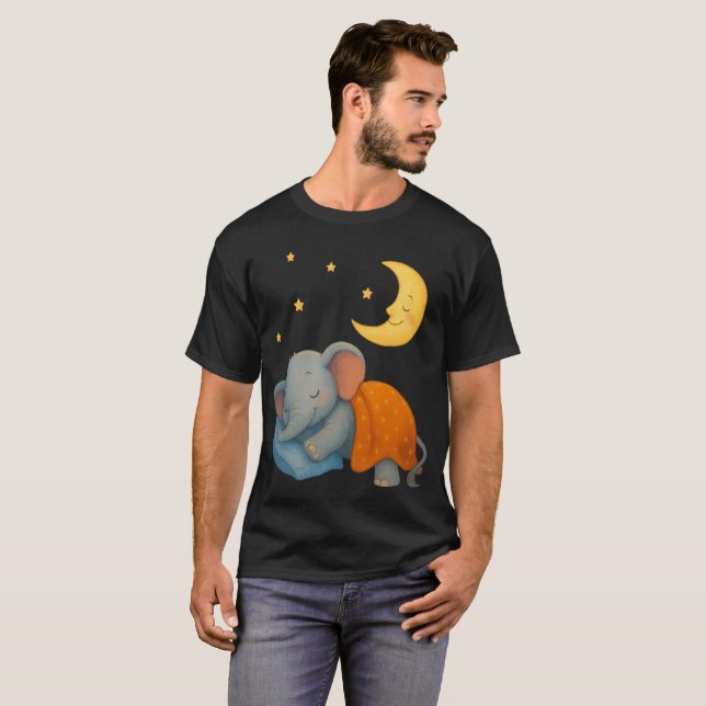 Sleeping Baby Elephant Under the Moon – Cute Dream T-Shirt (Front Full)
