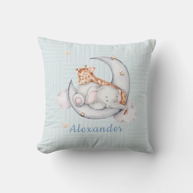 Sleeping Baby Giraff Elephant on The Moon Boy Cushion (Front)