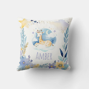 Sleeping Baby Giraffe Boho Name Nursery Pillow