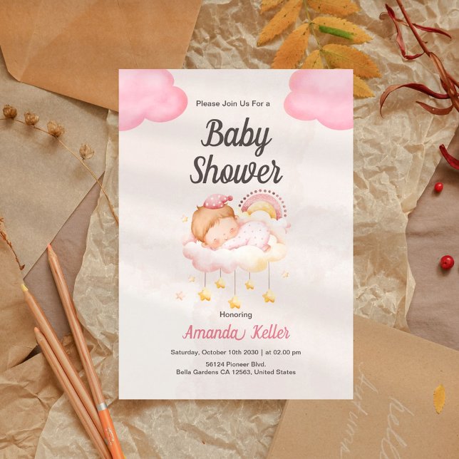 Sleeping Baby Girl Baby Shower Invitation (Creator Uploaded)