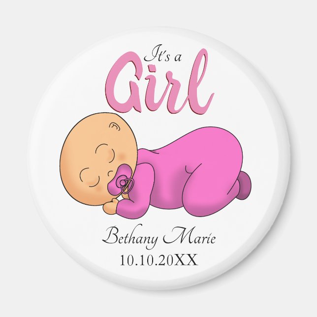 Sleeping Baby Girl Baby Shower Magnet (Front)