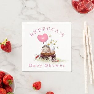 Sleeping Baby Girl Illustration Name Baby Shower Napkin
