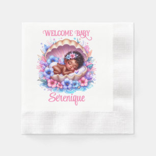 Sleeping Baby Girl in Seashell Floral Pastel Napkin