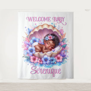 Sleeping Baby Girl in Seashell Floral Pastel Tapestry