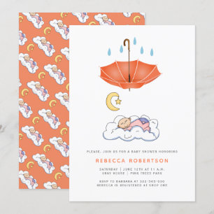 Sleeping baby girl shower coral umbrella invitation