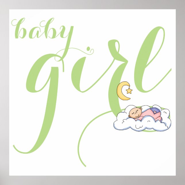 Sleeping baby girl typography cute green nursery poster (Front)