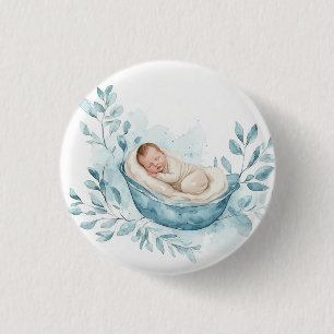 Sleeping Baby in Blue Cradle 3 Cm Round Badge