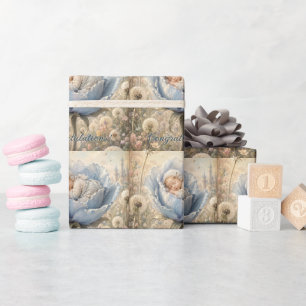 Sleeping baby in blue flower Congratulations Wrapping Paper