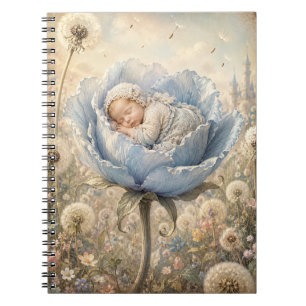 Sleeping baby in blue flower  notebook