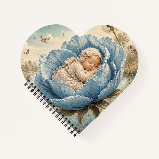Sleeping baby in blue flower  notebook (Front)