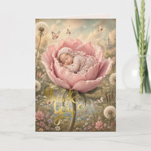 Sleeping baby in pink flower  thank you card