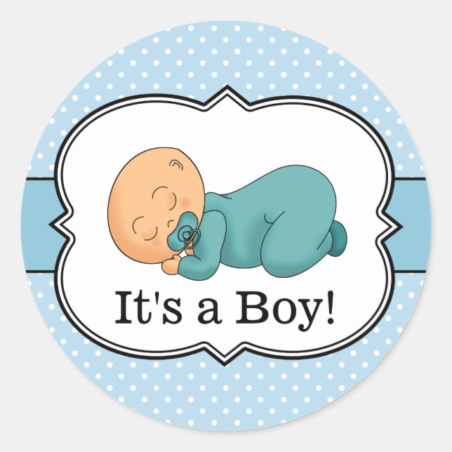Sleeping Baby It's A Boy Classic Round Sticker (Front)