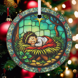 Sleeping Baby Jesus Christmas Glass Tree Decoration