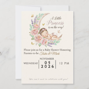 Sleeping Baby on Moon Blush Pink Floral Invitation