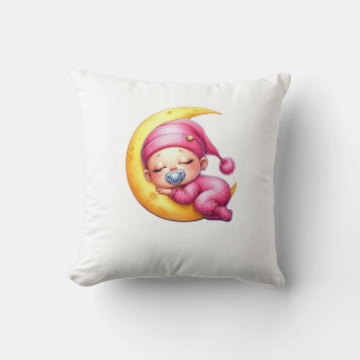 Sleeping Baby on the Moon Cushion | Cute Pink Drea