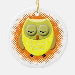 Sleeping Baby Owl Cartoon Ceramic Tree Decoration