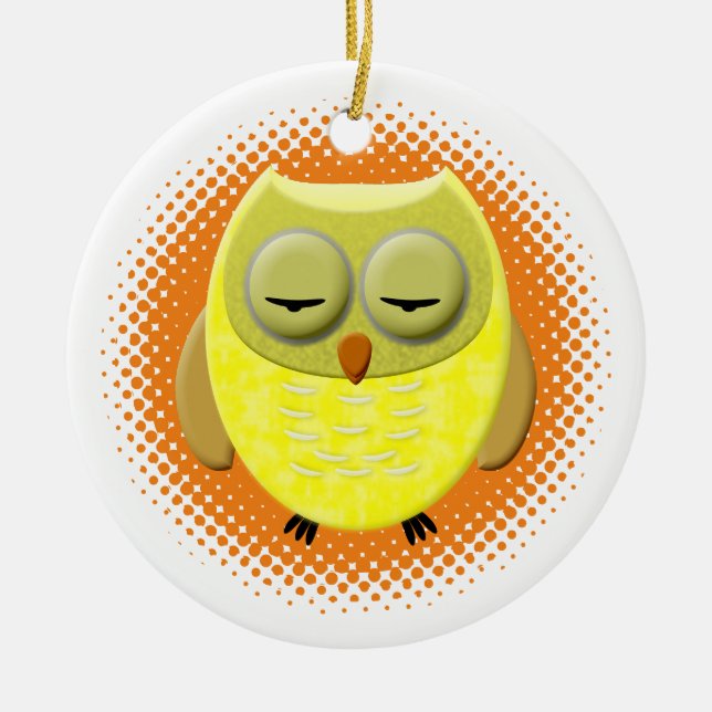 Sleeping Baby Owl Cartoon Ceramic Tree Decoration (Front)