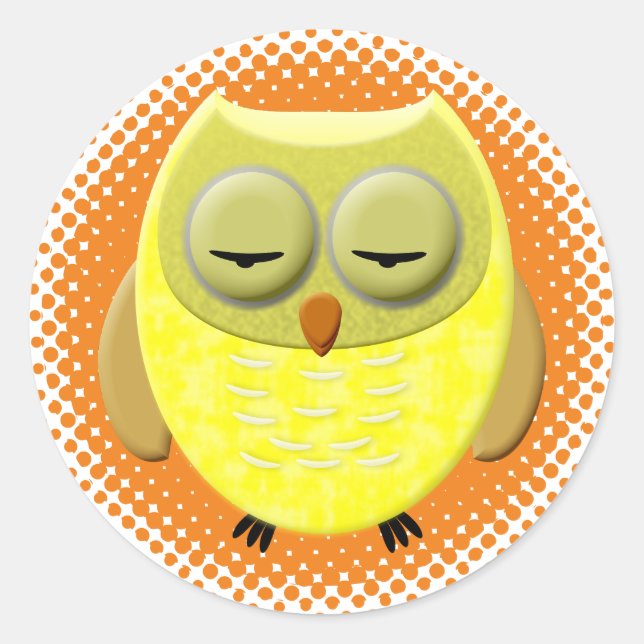Sleeping Baby Owl Cartoon Classic Round Sticker (Front)