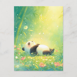 Sleeping Baby Panda in Sunlit Bamboo Forest Postcard