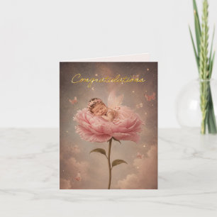 Sleeping baby pink flower Congratulations Card