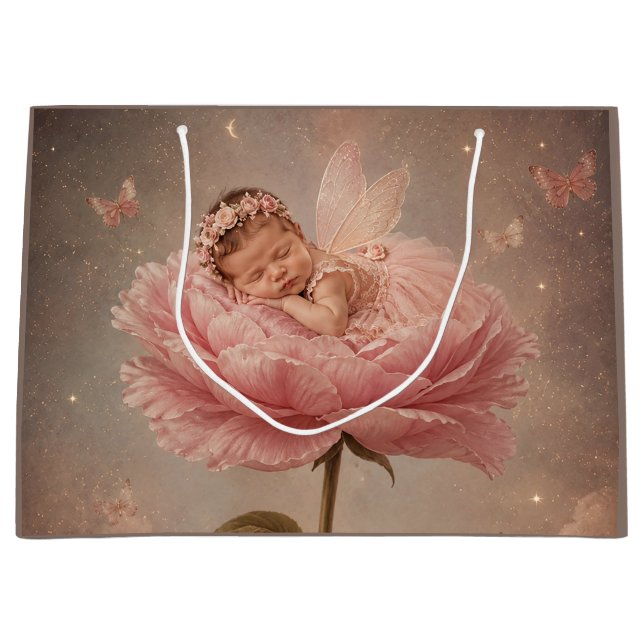 Sleeping baby pink flower large gift bag (Front)