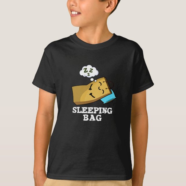 Sleeping Bag Funny Paper Bag Pun Dark BG T-Shirt (Front)