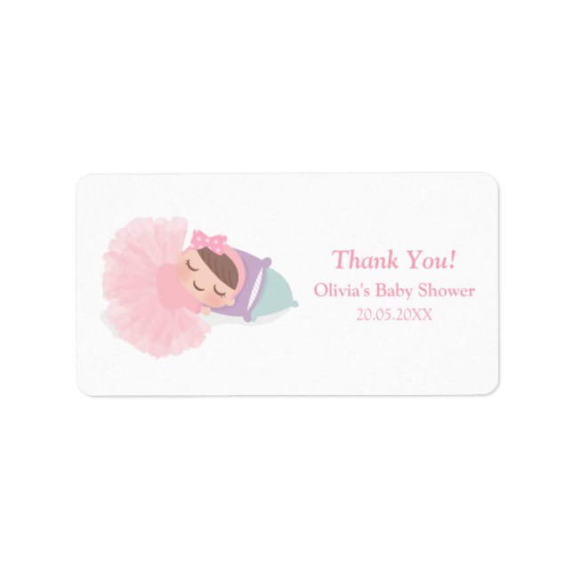 Sleeping Ballerina Tutu Baby Girl Shower Labels (Front)