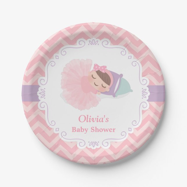 Sleeping Ballerina Tutu Baby Girl Shower Supplies Paper Plate (Front)