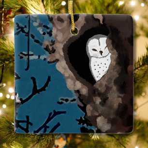 Sleeping Barn Owl Ceramic Ornament