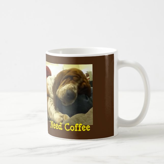 Sleeping Basset Hound on "Need Coffee" Mug (Right)