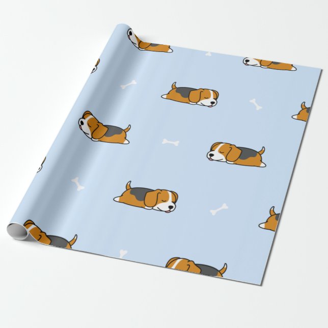 Sleeping Beagle Puppy Wrapping Paper (Unrolled)