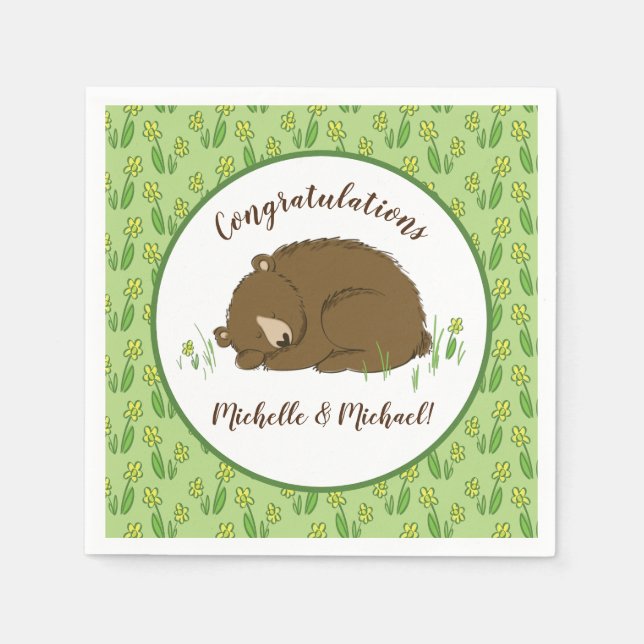 Sleeping Bear Baby Shower Woodland Napkin (Front)