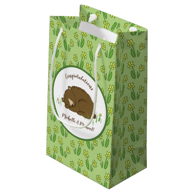 Sleeping Bear Baby Shower Woodland Small Gift Bag (Back Angled)
