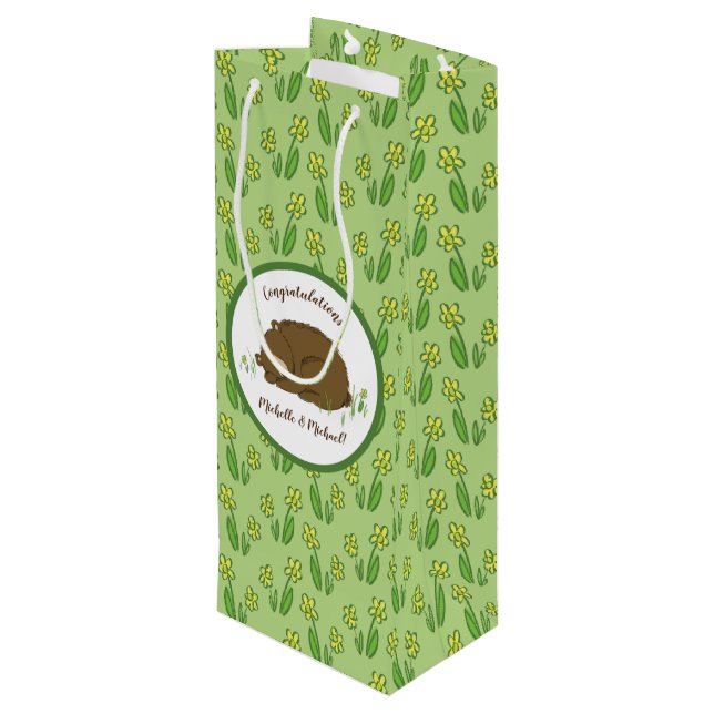 Sleeping Bear Baby Shower Woodland Wine Gift Bag (Back Angled)