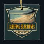 Sleeping Bear Dunes National Lakeshore Emblem Ceramic Ornament<br><div class="desc">Sleeping Bear Dunes vector artwork design. The park is known for the huge scaleable dunes of the Dune Climb. Beaches include Platte River Point,  where the river flows into the lake.</div>