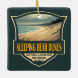 Sleeping Bear Dunes National Lakeshore Emblem Ceramic Ornament<br><div class="desc">Sleeping Bear Dunes vector artwork design. The park is known for the huge scaleable dunes of the Dune Climb. Beaches include Platte River Point,  where the river flows into the lake.</div>