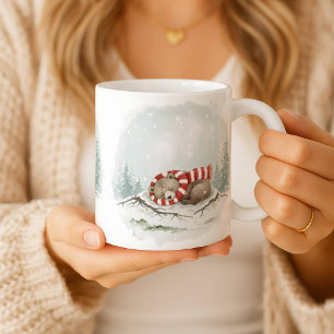Sleeping Bear Mug Cozy Watercolor Christmas Gift