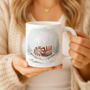 Sleeping Bear Mug, Cozy Winter Animal Art Gift, No Coffee Mug
